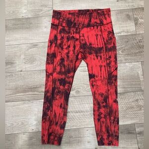 Lululemon Fast And Free Red Black Tie Dye Leggings Women’s Size 10 Pockets